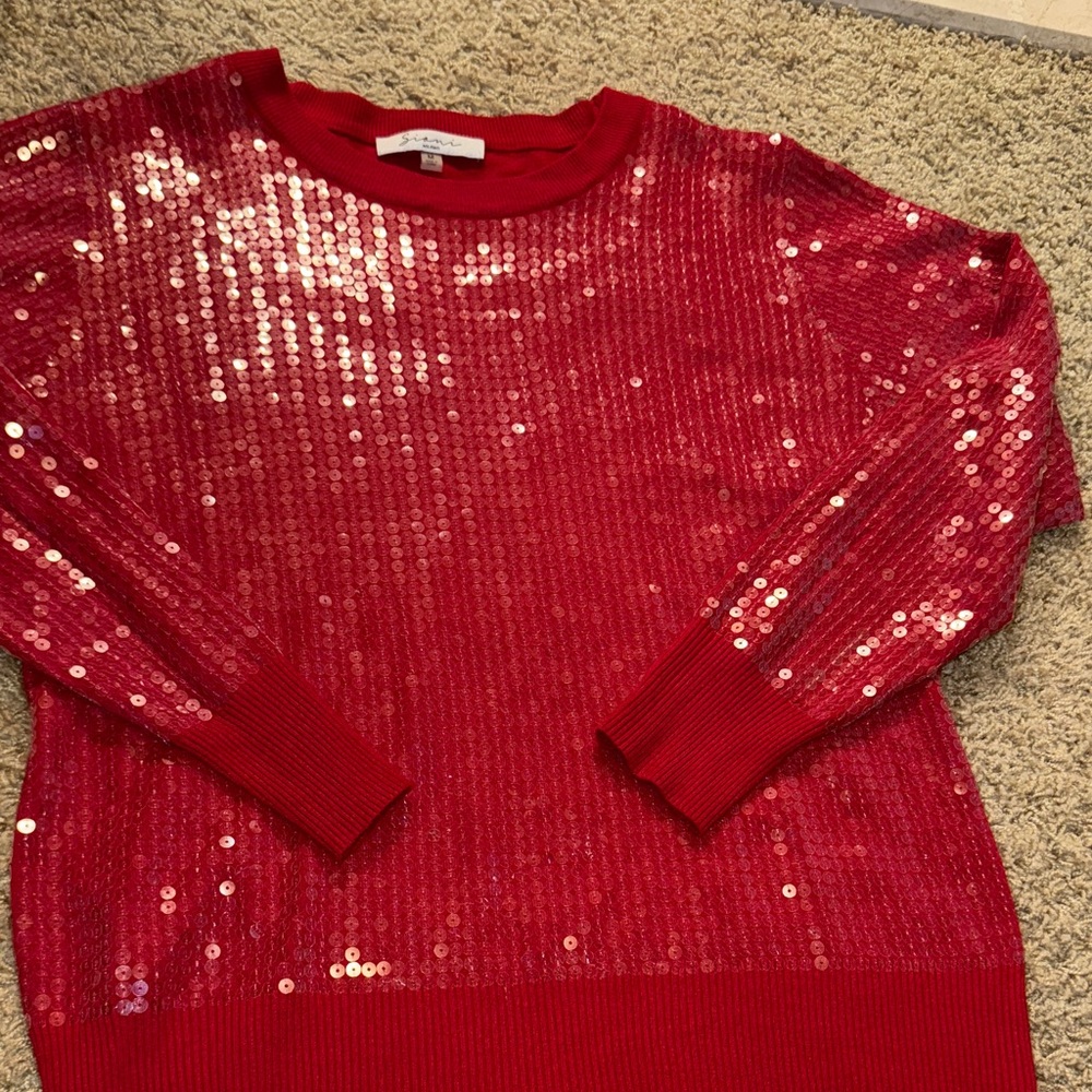 Sioni Red Sequin Crew Neck Sweater